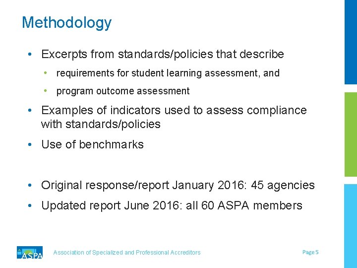 Methodology • Excerpts from standards/policies that describe • requirements for student learning assessment, and Methodology • Excerpts from standards/policies that describe • requirements for student learning assessment, and