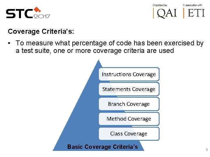 Coverage Criteria’s: • To measure what percentage of code has been exercised by a Coverage Criteria’s: • To measure what percentage of code has been exercised by a