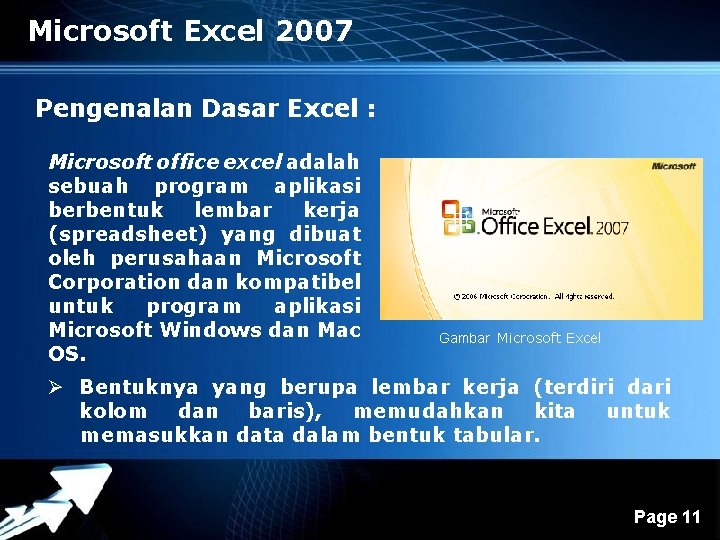 Microsoft Excel 2007 Pengenalan Dasar Excel : Microsoft office excel adalah sebuah program aplikasi