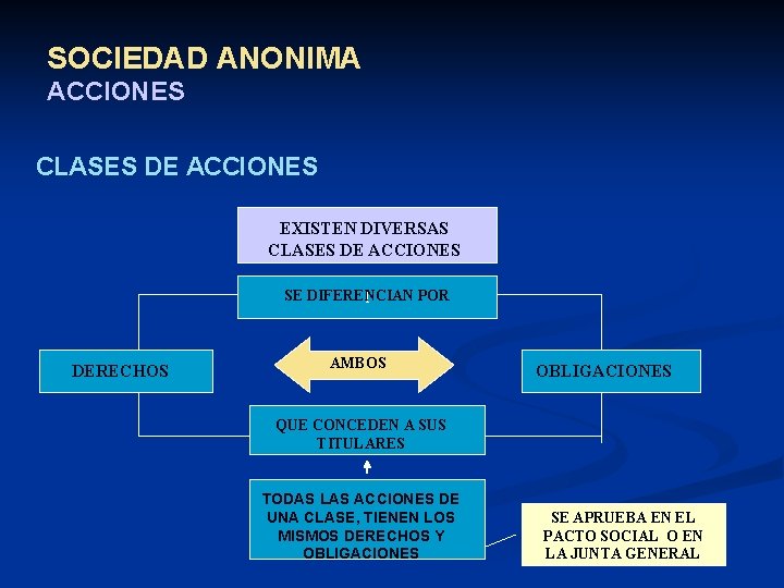 SOCIEDAD ANONIMA ACCIONES CLASES DE ACCIONES EXISTEN DIVERSAS CLASES DE ACCIONES SE DIFERENCIAN POR