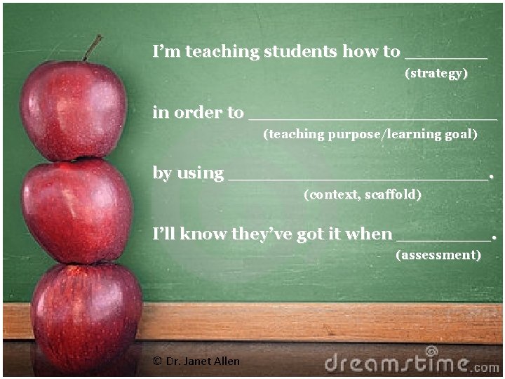 I’m teaching students how to _______ (strategy) in order to ___________ (teaching purpose/learning goal)