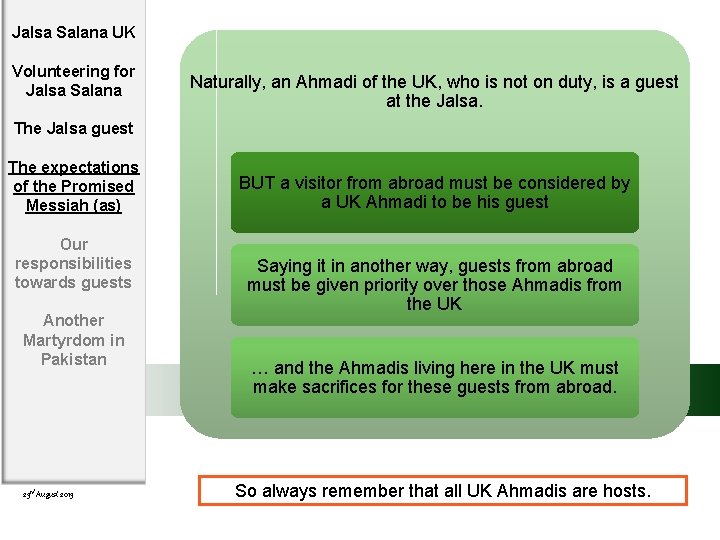 Jalsa Salana UK Volunteering for Jalsa Salana Naturally, an Ahmadi of the UK, who