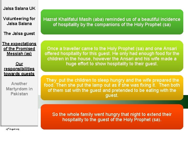 Jalsa Salana UK Volunteering for Jalsa Salana Hazrat Khalifatul Masih (aba) reminded us of