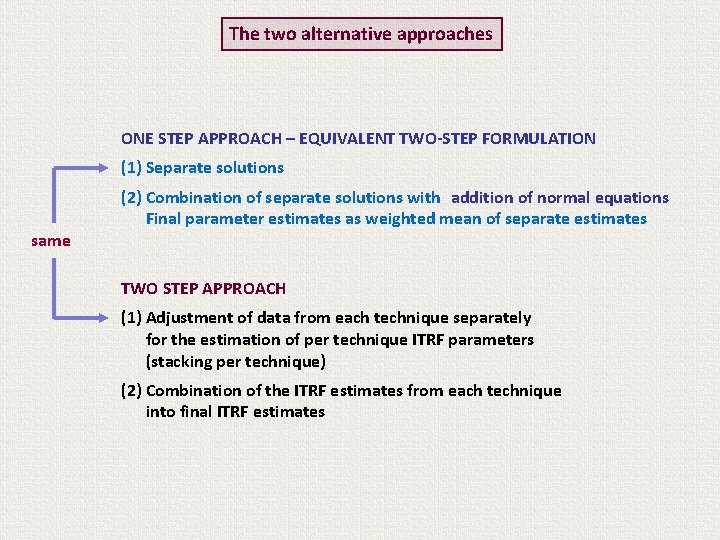 The two alternative approaches ONE STEP APPROACH – EQUIVALENT TWO-STEP FORMULATION (1) Separate solutions