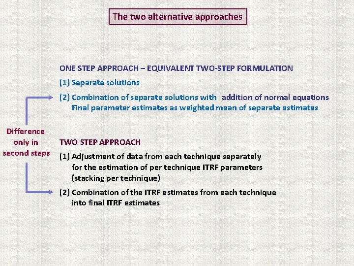 The two alternative approaches ONE STEP APPROACH – EQUIVALENT TWO-STEP FORMULATION (1) Separate solutions