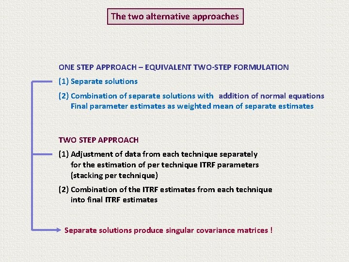 The two alternative approaches ONE STEP APPROACH – EQUIVALENT TWO-STEP FORMULATION (1) Separate solutions