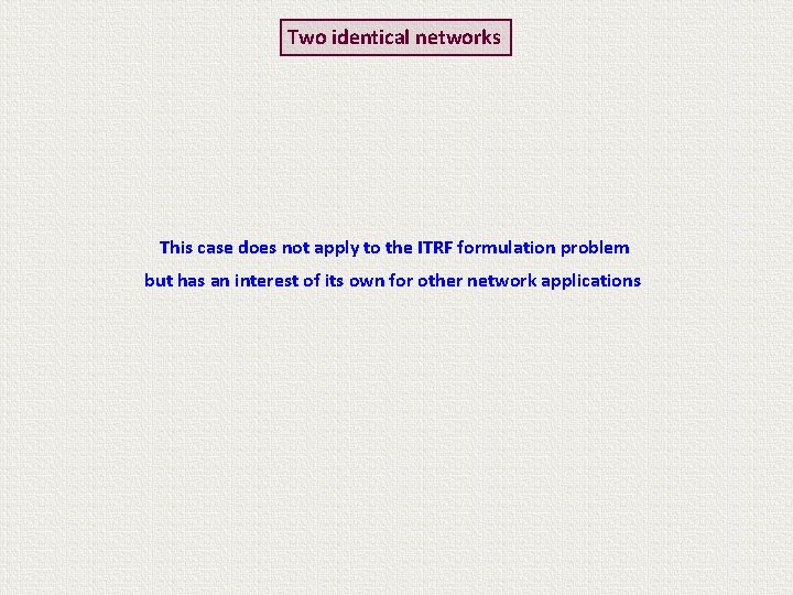 Two identical networks This case does not apply to the ITRF formulation problem but