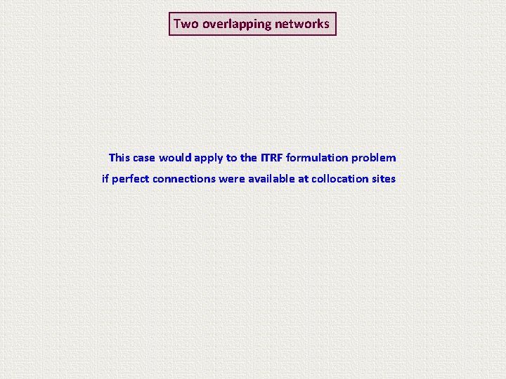 Two overlapping networks This case would apply to the ITRF formulation problem if perfect