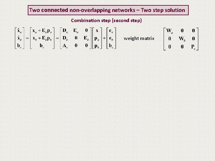 Two connected non-overlapping networks – Two step solution Combination step (second step) weight matrix
