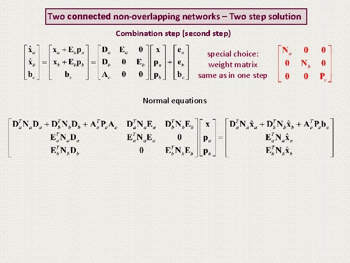 Two connected non-overlapping networks – Two step solution Combination step (second step) special choice: