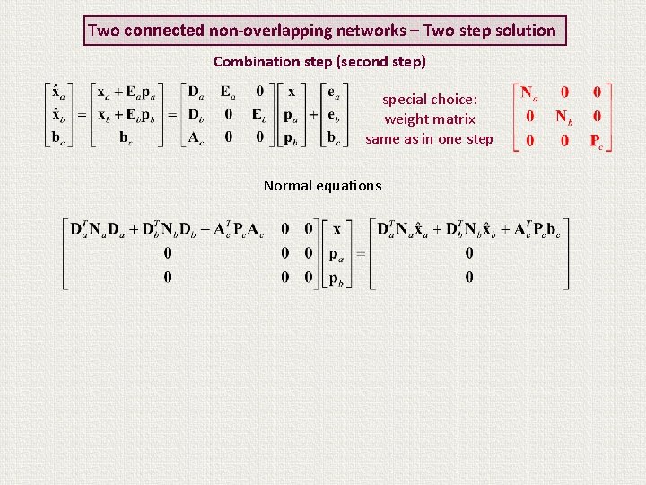 Two connected non-overlapping networks – Two step solution Combination step (second step) special choice: