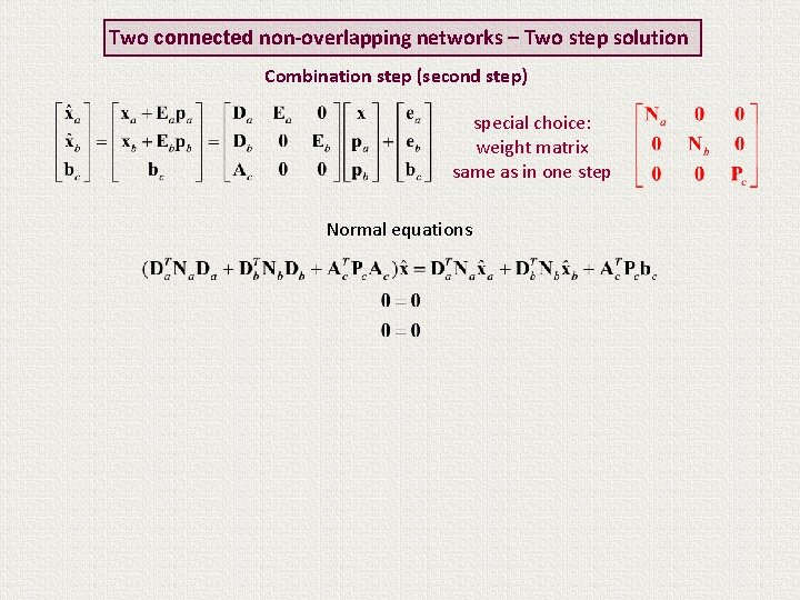 Two connected non-overlapping networks – Two step solution Combination step (second step) special choice: