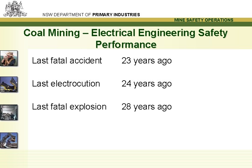 NSW DEPARTMENT OF PRIMARY INDUSTRIES MINE SAFETY OPERATIONS Coal Mining – Electrical Engineering Safety