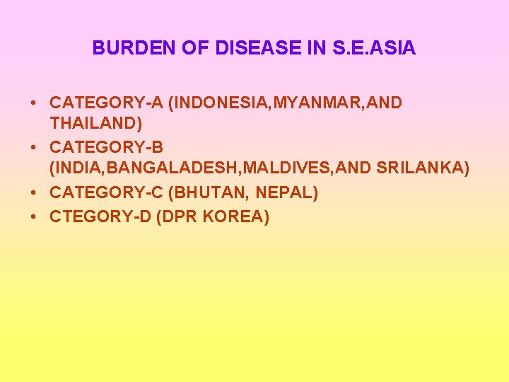 BURDEN OF DISEASE IN S. E. ASIA • CATEGORY-A (INDONESIA, MYANMAR, AND THAILAND) •