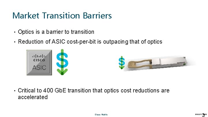 Market Transition Barriers • Optics is a barrier to transition • Reduction of ASIC