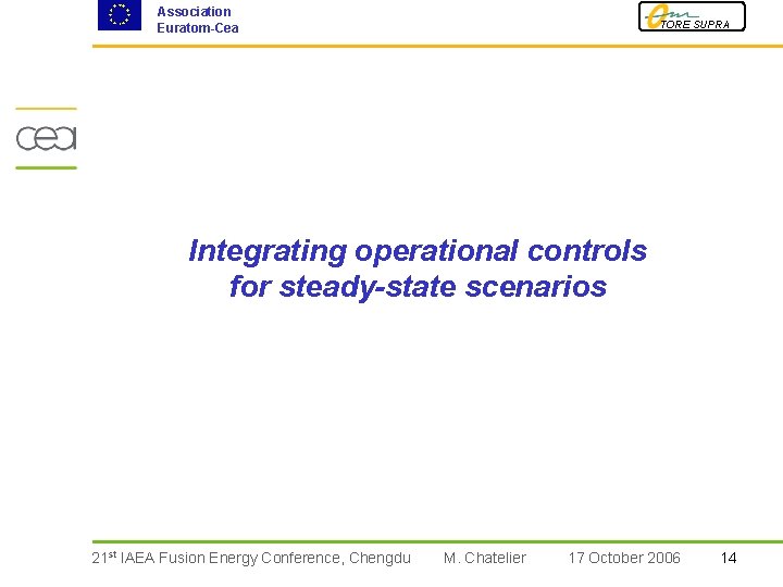 Association Euratom-Cea TORE SUPRA Integrating operational controls for steady-state scenarios 21 st IAEA Fusion