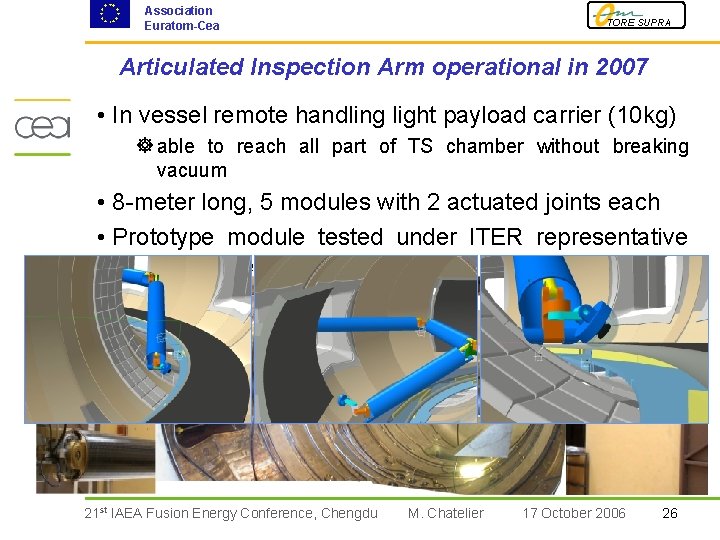 Association Euratom-Cea TORE SUPRA Articulated Inspection Arm operational in 2007 • In vessel remote