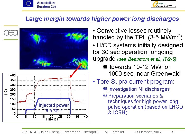 Association Euratom-Cea TORE SUPRA Large margin towards higher power long discharges • Convective losses