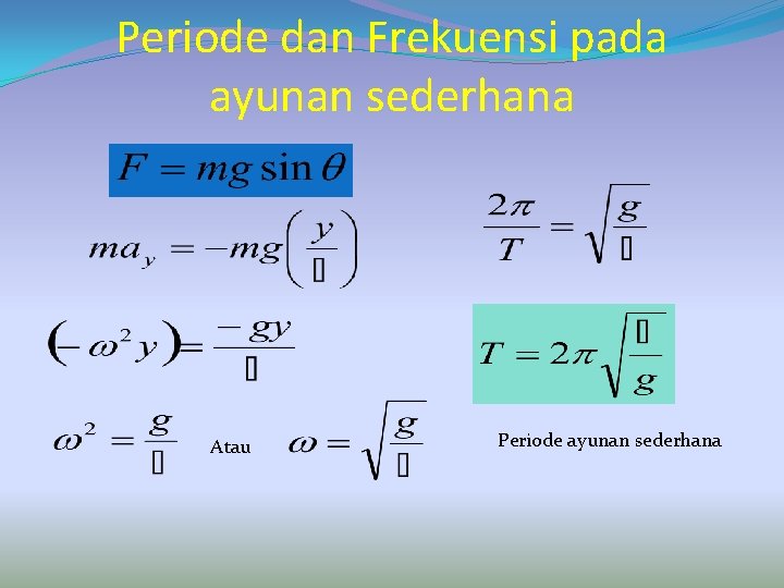 Periode dan Frekuensi pada ayunan sederhana Atau Periode ayunan sederhana 