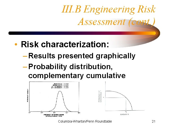 III. B Engineering Risk Assessment (cont. ) • Risk characterization: – Results presented graphically
