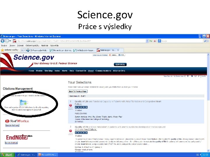 Science. gov Práce s výsledky 