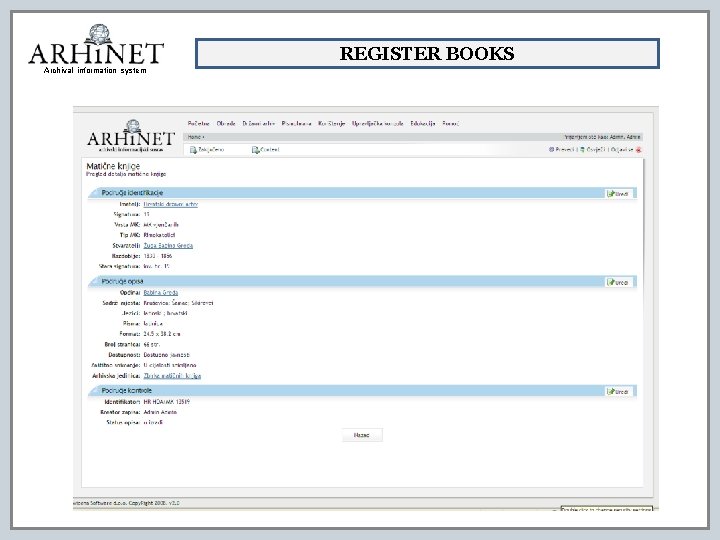 REGISTER BOOKS Archival information system 