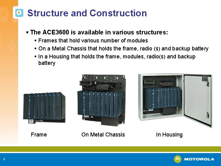 Structure and Construction § The ACE 3600 is available in various structures: § Frames