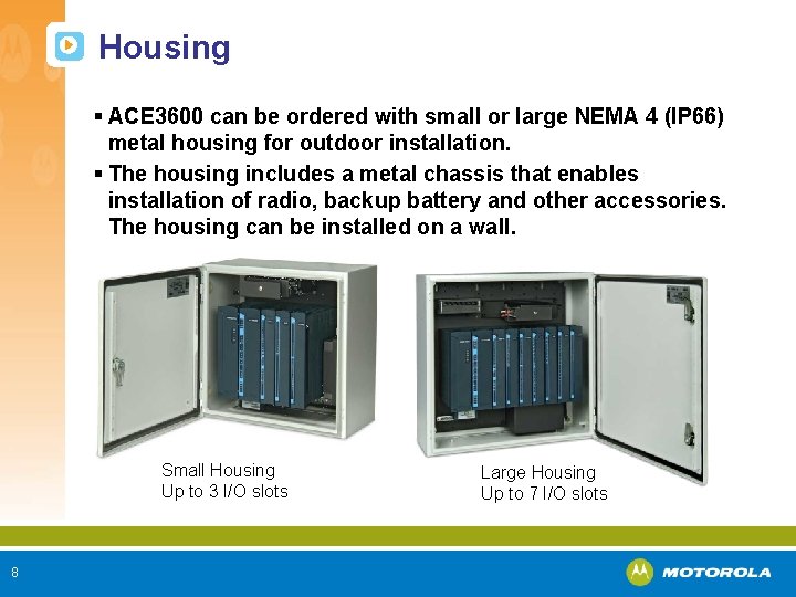 Housing § ACE 3600 can be ordered with small or large NEMA 4 (IP