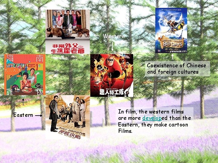 Western Coexistence of Chinese and foreign cultures Eastern In film, the western films are