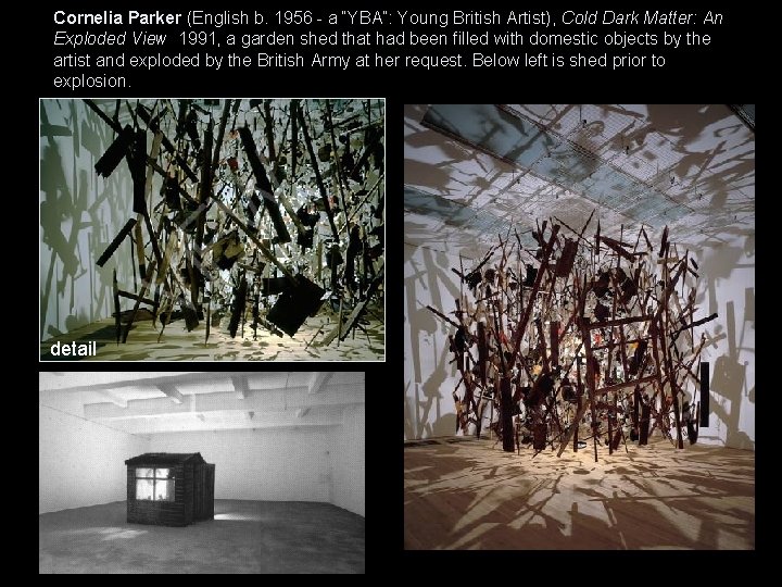 Cornelia Parker (English b. 1956 - a “YBA”: Young British Artist), Cold Dark Matter: Cornelia Parker (English b. 1956 - a “YBA”: Young British Artist), Cold Dark Matter: