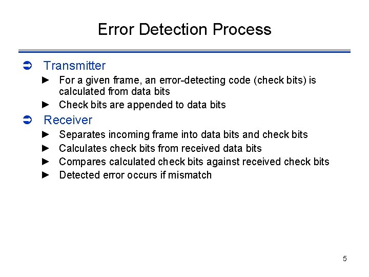 Error Detection Process Ü Transmitter ► For a given frame, an error-detecting code (check