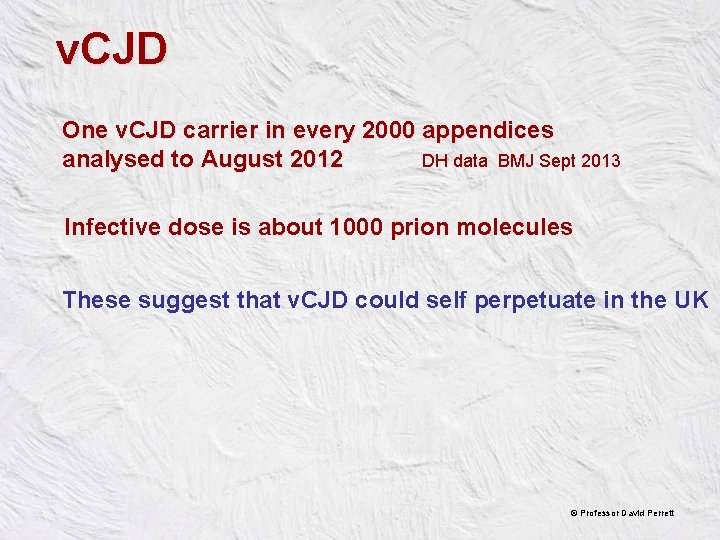v. CJD One v. CJD carrier in every 2000 appendices analysed to August 2012
