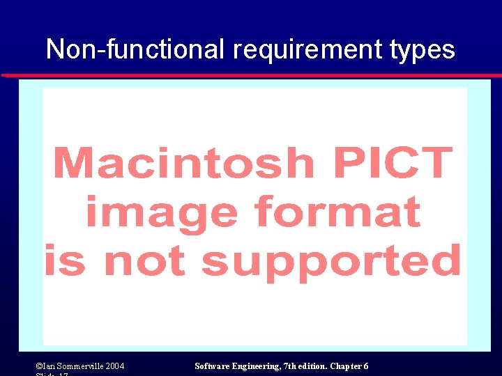 Non-functional requirement types ©Ian Sommerville 2004 Software Engineering, 7 th edition. Chapter 6 