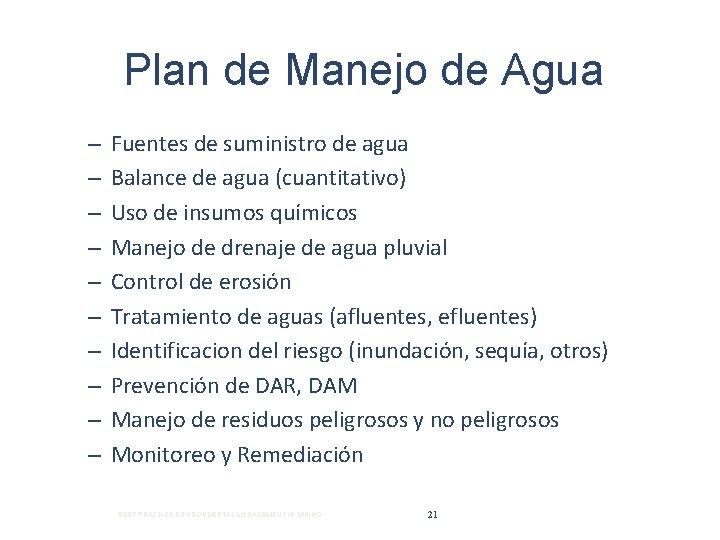 Plan de Manejo de Agua – – – – – Fuentes de suministro de