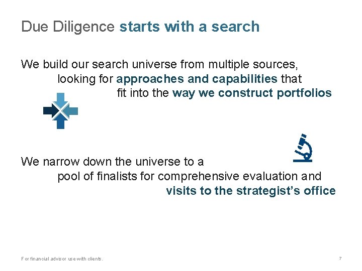 Due Diligence starts with a search We build our search universe from multiple sources,