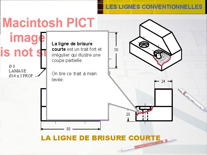 LES LIGNES CONVENTIONNELLES La ligne de brisure courte est un trait fort et irrégulier