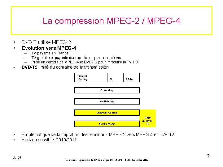 La compression MPEG-2 / MPEG-4 • • DVB-T utilise MPEG-2 Evolution vers MPEG-4 –