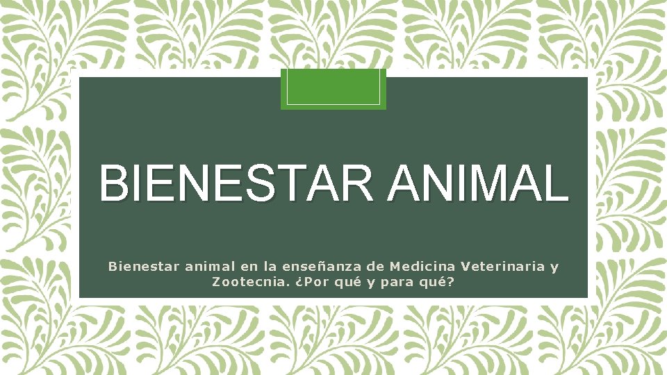 BIENESTAR ANIMAL Bienestar animal en la enseñanza de Medicina Veterinaria y Zootecnia. ¿Por qué