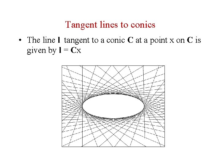 Tangent lines to conics • The line l tangent to a conic C at Tangent lines to conics • The line l tangent to a conic C at