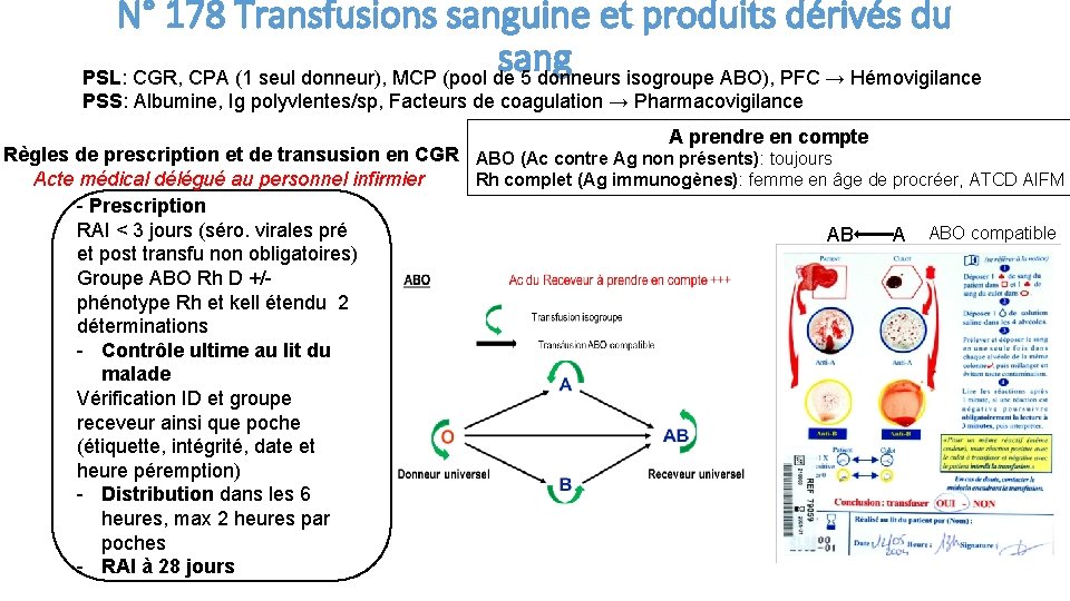 N° 178 Transfusions sanguine et produits dérivés du sang PSL: CGR, CPA (1 seul