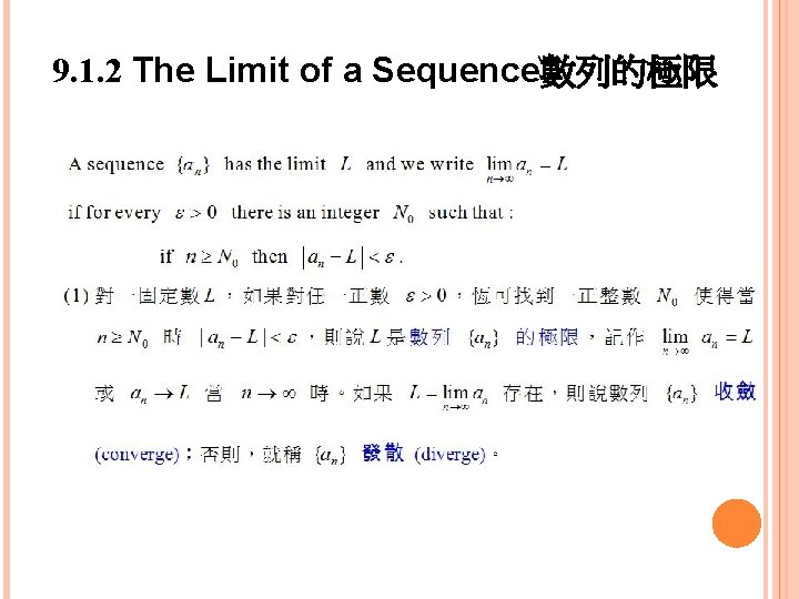 9. 1. 2 The Limit of a Sequence數列的極限 