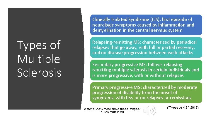 Clinically Isolated Syndrome (CIS): first episode of neurologic symptoms caused by inflammation and demyelination