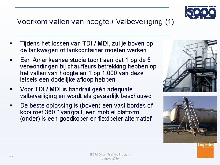 Voorkom vallen van hoogte / Valbeveiliging (1) Tijdens het lossen van TDI / MDI,