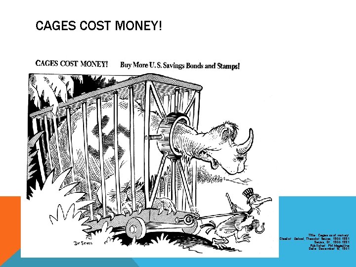 CAGES COST MONEY! Title: Cages cost money! Creator: Geisel, Theodor Seuss, 1904 -1991 Seuss,