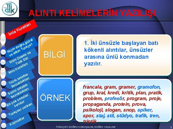  ALINTI KELİMELERİN YAZILIŞI arı l l ura K la İm zel ü g