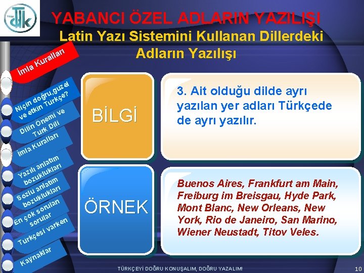 YABANCI ÖZEL ADLARIN YAZILIŞI Latin Yazı Sistemini Kullanan Dillerdeki arı l l ura K