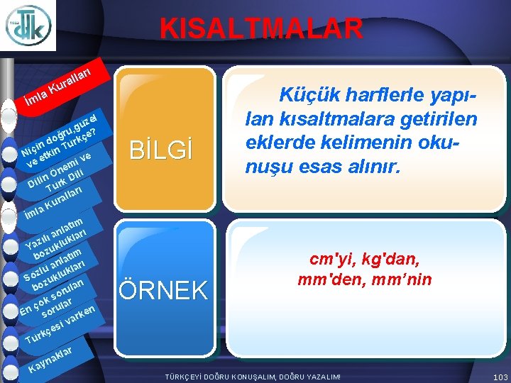 KISALTMALAR arı l l ura K la İm zel ü g ru, çe? ğ