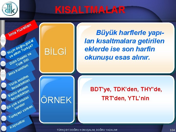 KISALTMALAR arı l l ura K la İm zel ü g ru, çe? ğ