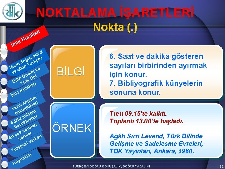 NOKTALAMA İŞARETLERİ Nokta (. ) arı l l ura K la İm zel ü