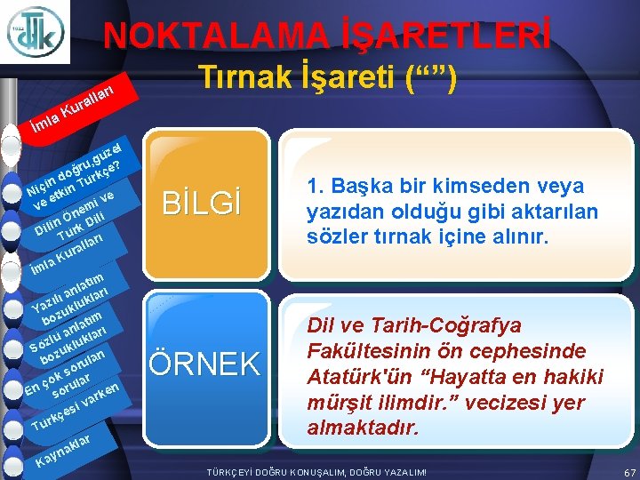 NOKTALAMA İŞARETLERİ arı l l ura K la İm zel ü g ru, çe?